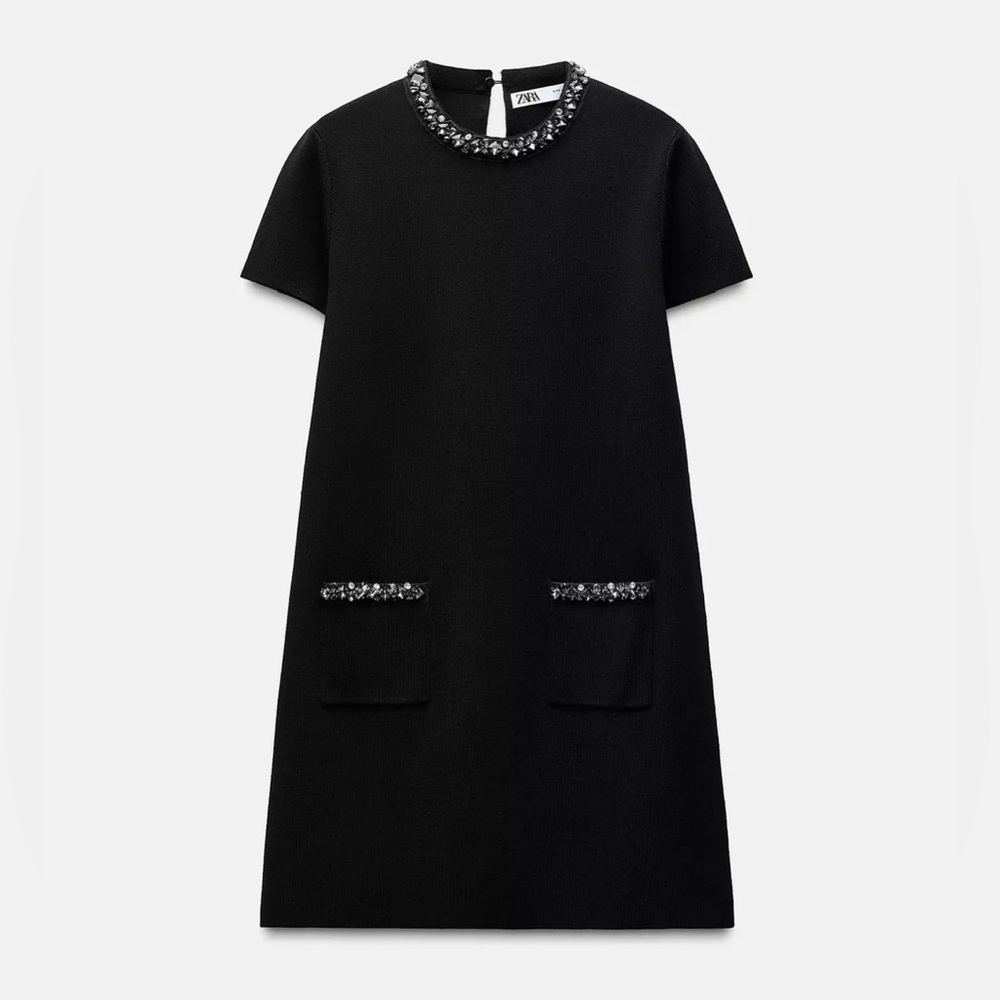 ZARA - Beaded Jewel Knit Mini Dress - Size Large